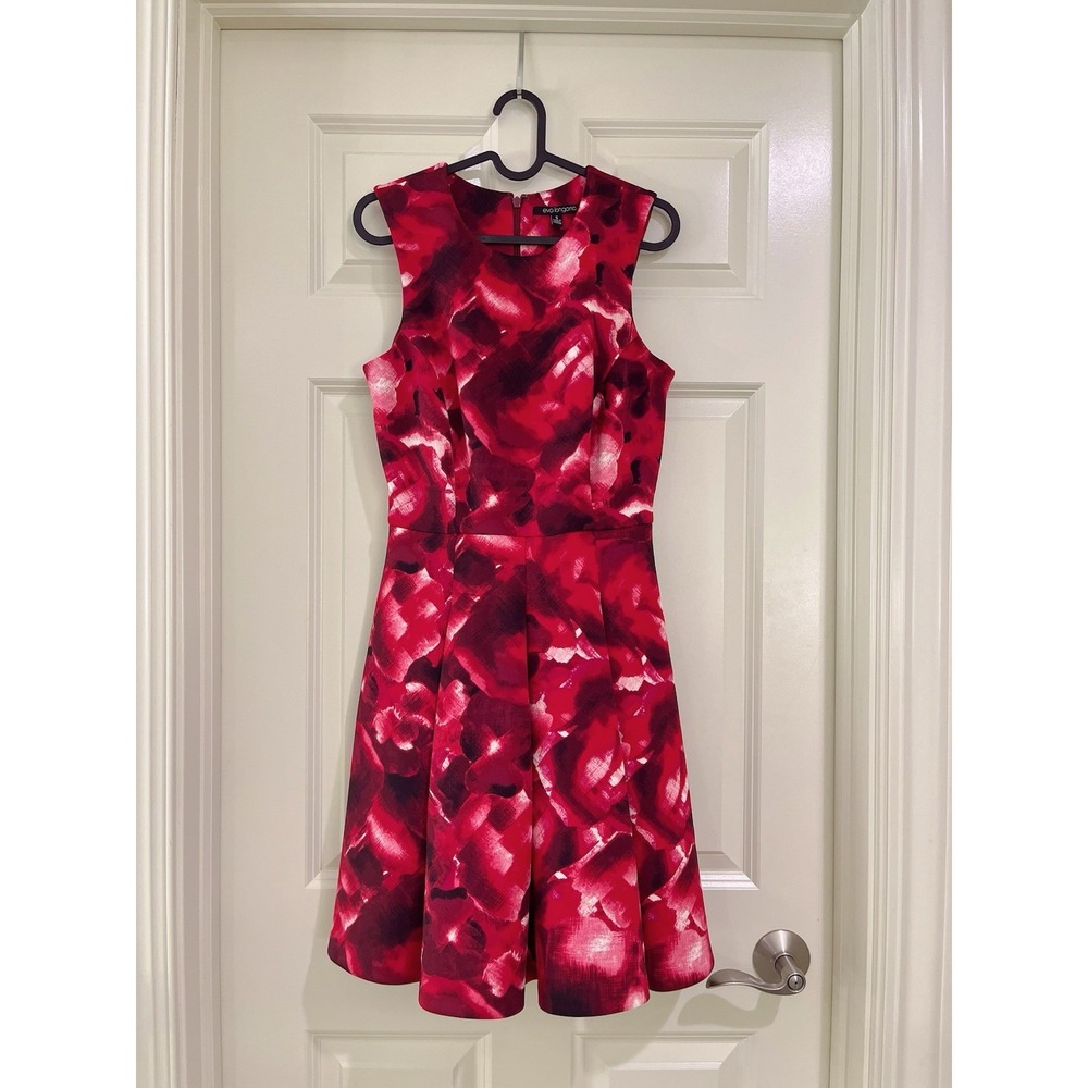 Eva Longoria Dress Womens Size S Red Abstract Print Sleeveless Fit & Flare‎